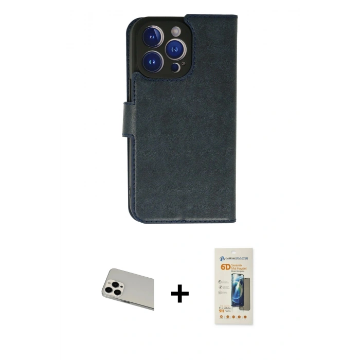 MARSİLYAN™- iPhone 13 Pro Max Kılıf Siluet Işık Serisi - Siyah 6D Mat Seramik Hayalet Nano Ekran Koruyucu + Rainbow Kamera Lens Koruma Cam - BZ
