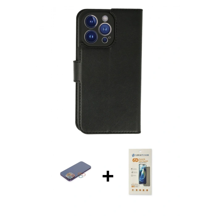 MARSİLYAN™- iPhone 13 Pro Max Kılıf Siluet Işık Serisi - Siyah 6D Mat Seramik Hayalet Nano Ekran Koruyucu + Pembe Renkli Kamera Lens Koruma Cam