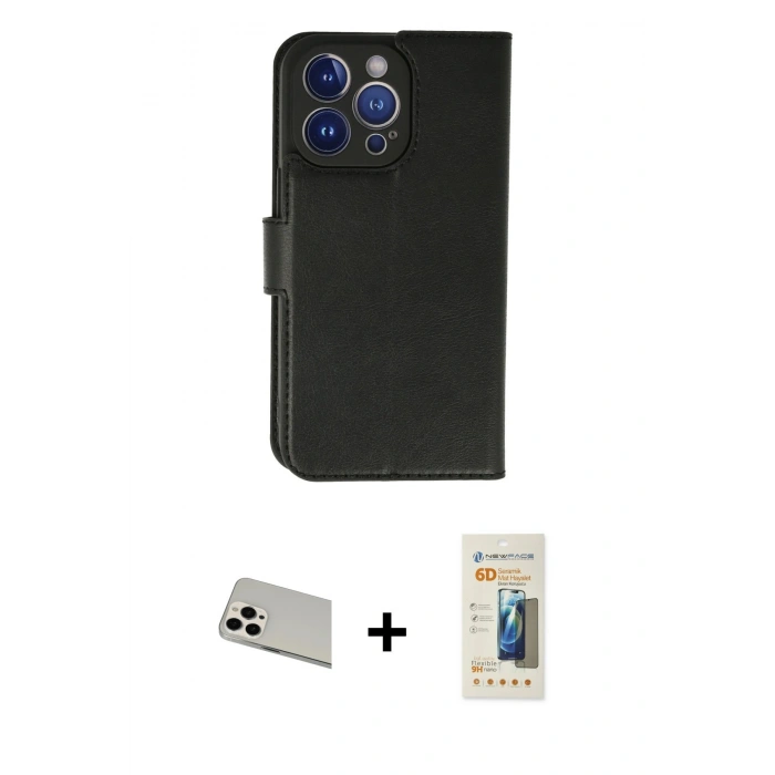 MARSİLYAN™- iPhone 13 Pro Max Kılıf Siluet Işık Serisi - Siyah 6D Mat Seramik Hayalet Nano Ekran Koruyucu + Rainbow Kamera Lens Koruma Cam - BZ