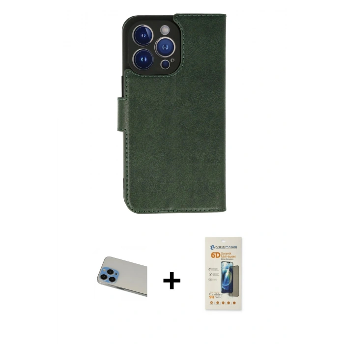 MARSİLYAN™- iPhone 13 Pro Max Kılıf Siluet Işık Serisi - Siyah 6D Mat Seramik Hayalet Nano Ekran Koruyucu + Mavi Rainbow Kamera Lens Koruma Cam