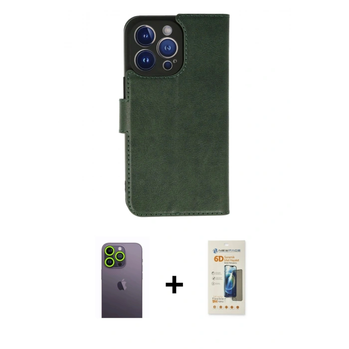 MARSİLYAN™- iPhone 13 Pro Max Kılıf Siluet Işık Serisi - Siyah 6D Mat Seramik Hayalet Nano Ekran Koruyucu + Neon Fosforlu Kamera Lens - YL