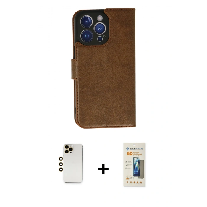 MARSİLYAN™- iPhone 13 Pro Max Kılıf Siluet Işık Serisi - Siyah 6D Mat Seramik Hayalet Nano Ekran Koruyucu + Gold Shine Kamera Lens