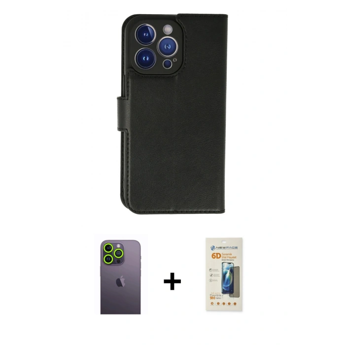 MARSİLYAN™- iPhone 13 Pro Max Kılıf Siluet Işık Serisi - Siyah 6D Mat Seramik Hayalet Nano Ekran Koruyucu + Neon Fosforlu Kamera Lens - YL