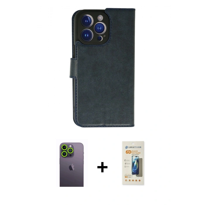 MARSİLYAN™- iPhone 13 Pro Max Kılıf Siluet Işık Serisi - Siyah 6D Mat Seramik Hayalet Nano Ekran Koruyucu + Neon Fosforlu Kamera Lens - YL