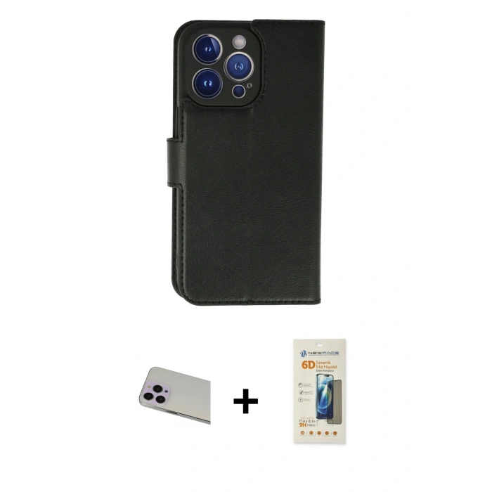 MARSİLYAN™- iPhone 13 Pro Max Kılıf Siluet Işık Serisi - Siyah 6D Mat Seramik Hayalet Nano Ekran Koruyucu + Rainbow Kamera Lens Koruma Cam - MR