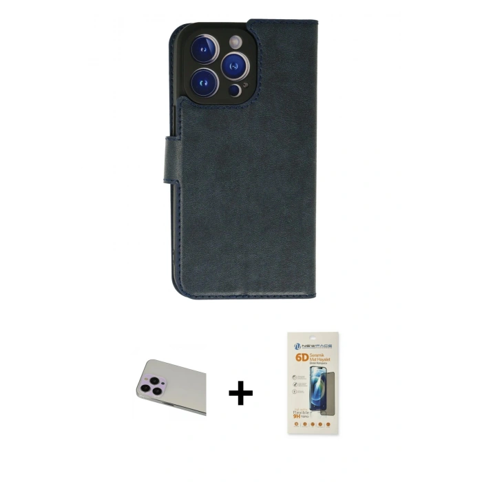 MARSİLYAN™- iPhone 13 Pro Max Kılıf Siluet Işık Serisi - Siyah 6D Mat Seramik Hayalet Nano Ekran Koruyucu + Rainbow Kamera Lens Koruma Cam - MR