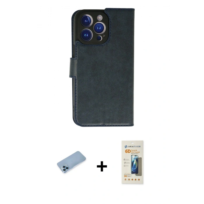 MARSİLYAN™- iPhone 13 Pro Max Kılıf Siluet Işık Serisi - Siyah 6D Mat Seramik Hayalet Nano Ekran Koruyucu + Mavi Shine Kamera Lens Koruma Cam