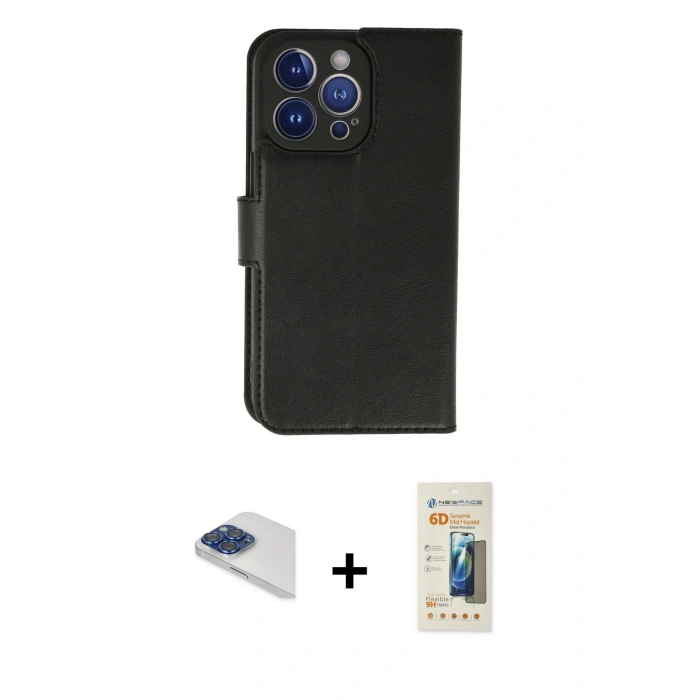 MARSİLYAN™- iPhone 13 Pro Max Kılıf Siluet Işık Serisi - Siyah 6D Mat Seramik Hayalet Nano Ekran Koruyucu + Pers Alüminyum Kamera Lens - LT