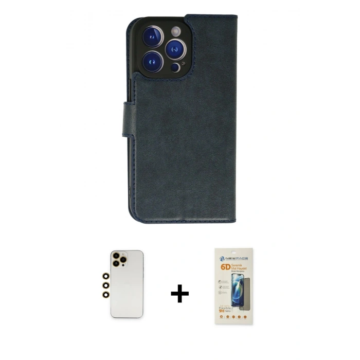 MARSİLYAN™- iPhone 13 Pro Max Kılıf Siluet Işık Serisi - Siyah 6D Mat Seramik Hayalet Nano Ekran Koruyucu + Gold Shine Kamera Lens