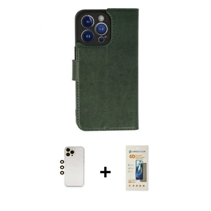 MARSİLYAN™- iPhone 13 Pro Max Kılıf Siluet Işık Serisi - Siyah 6D Mat Seramik Hayalet Nano Ekran Koruyucu + Gold Shine Kamera Lens
