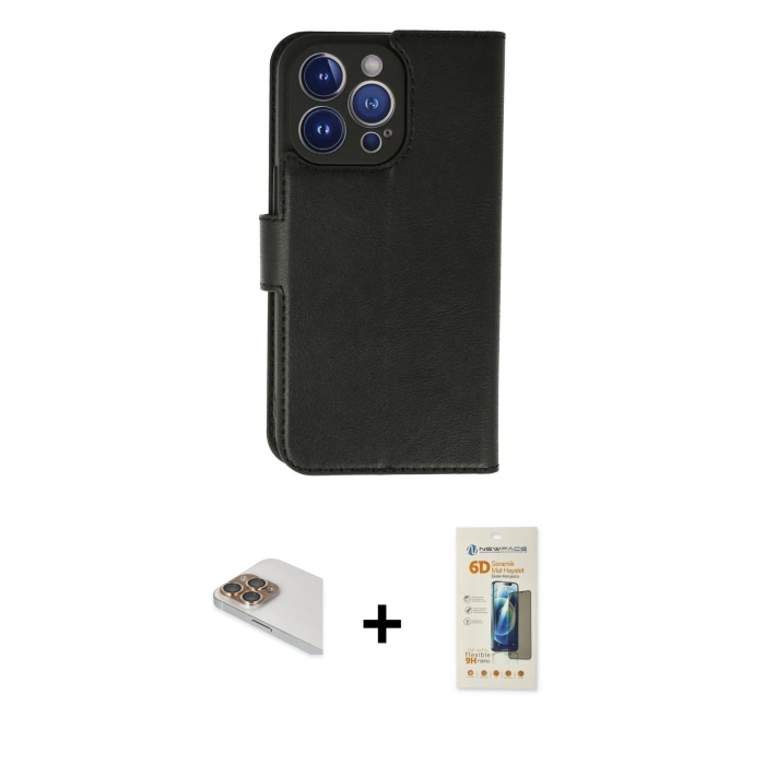 MARSİLYAN™- iPhone 13 Pro Max Kılıf Siluet Işık Serisi - Siyah 6D Mat Seramik Hayalet Nano Ekran Koruyucu + Pers Alüminyum Kamera Lens - GD