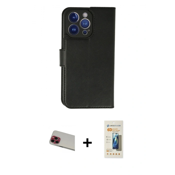 MARSİLYAN™- iPhone 13 Pro Max Kılıf Siluet Işık Serisi - Siyah 6D Mat Seramik Hayalet Nano Ekran Koruyucu + Rainbow Kamera Lens Koruma Cam - KI