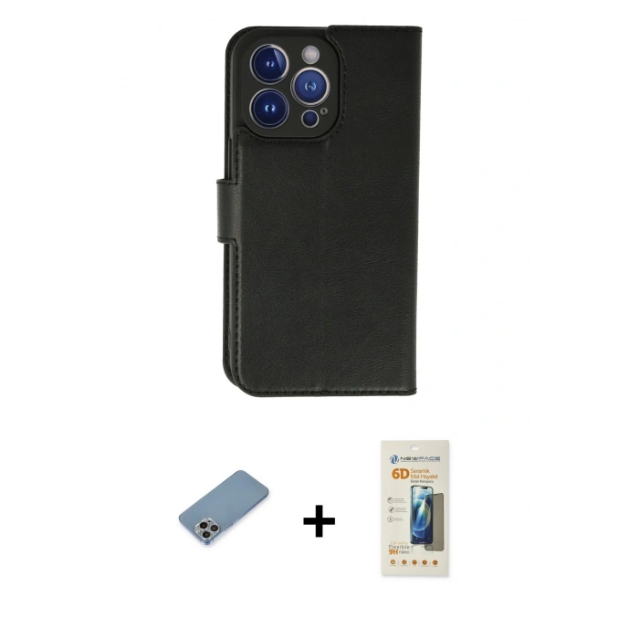MARSİLYAN™- iPhone 13 Pro Max Kılıf Siluet Işık Serisi - Siyah 6D Mat Seramik Hayalet Nano Ekran Koruyucu + Shine Kamera Lens Koruma Cam - GI