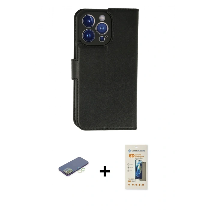 MARSİLYAN™- iPhone 13 Pro Max Kılıf Siluet Işık Serisi - Siyah 6D Mat Seramik Hayalet Nano Ekran Koruyucu + Renkli Kamera Lens Koruma Cam - YL