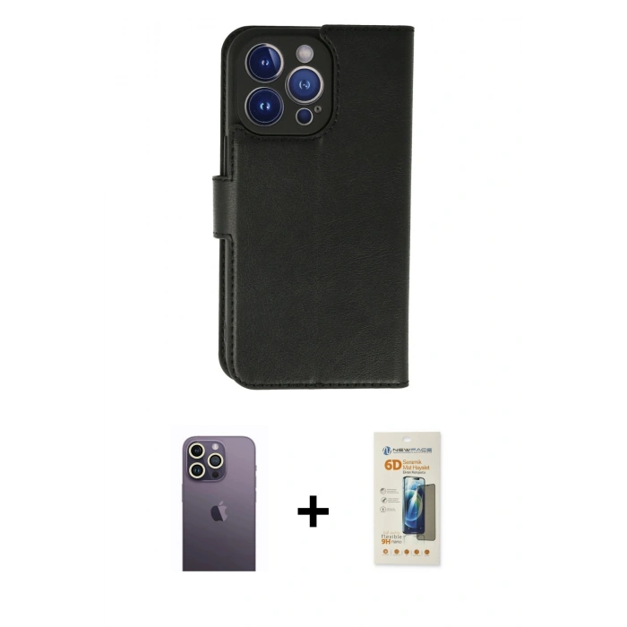 MARSİLYAN™- iPhone 13 Pro Max Kılıf Siluet Işık Serisi - Siyah 6D Mat Seramik Hayalet Nano Ekran Koruyucu + Neon Fosforlu Kamera Lens - BZ
