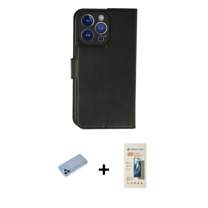 MARSİLYAN™- iPhone 13 Pro Max Kılıf Siluet Işık Serisi - Siyah 6D Mat Seramik Hayalet Nano Ekran Koruyucu + Mavi Shine Kamera Lens Koruma Cam