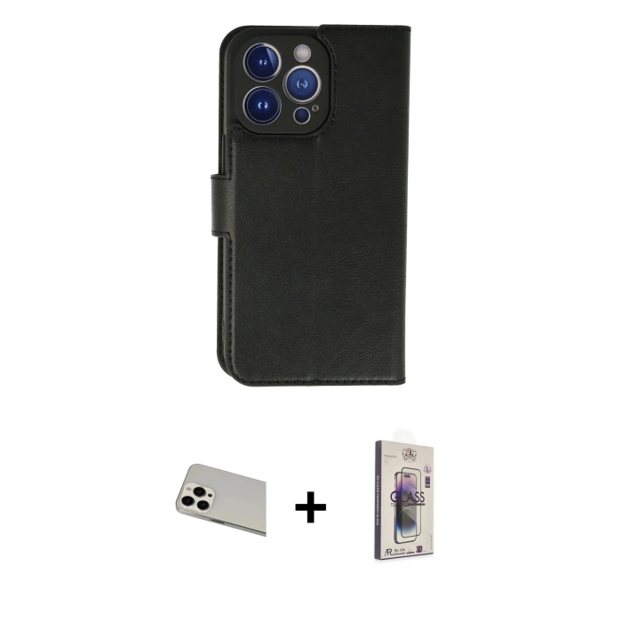 MARSİLYAN™- iPhone 13 Pro Max Kılıf Siluet Işık Serisi - Siyah Bilvis 3D Cam Ekran Koruyucu + Beyaz Rainbow Kamera Lens Koruma Cam
