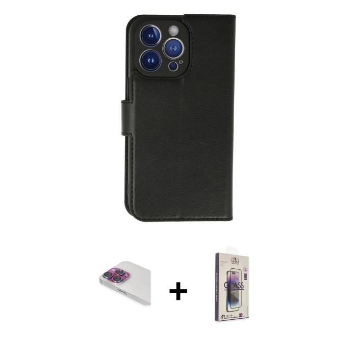 MARSİLYAN™- iPhone 13 Pro Max Kılıf Siluet Işık Serisi - Siyah Bilvis 3D Cam Ekran Koruyucu + Pers Alüminyum Kamera Lens - GI