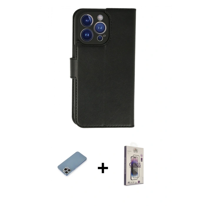 MARSİLYAN™- iPhone 13 Pro Max Kılıf Siluet Işık Serisi - Siyah Bilvis 3D Cam Ekran Koruyucu + Shine Kamera Lens Koruma Cam - GI