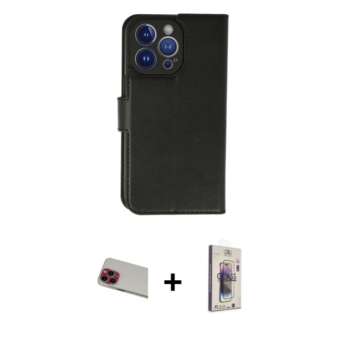 MARSİLYAN™- iPhone 13 Pro Max Kılıf Siluet Işık Serisi - Siyah Bilvis 3D Cam Ekran Koruyucu + Rainbow Kamera Lens Koruma Cam - KI