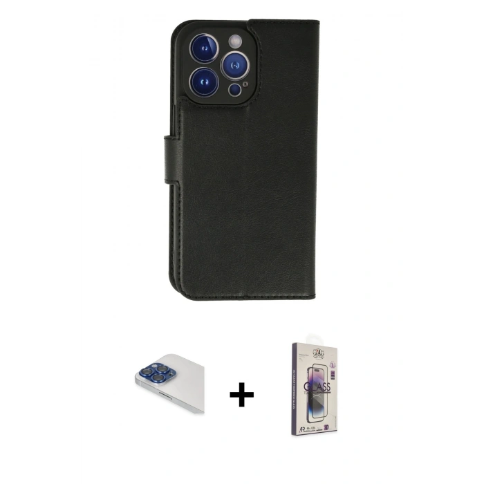 MARSİLYAN™- iPhone 13 Pro Max Kılıf Siluet Işık Serisi - Siyah Bilvis 3D Cam Ekran Koruyucu + Lacivert Pers Alüminyum Kamera Lens