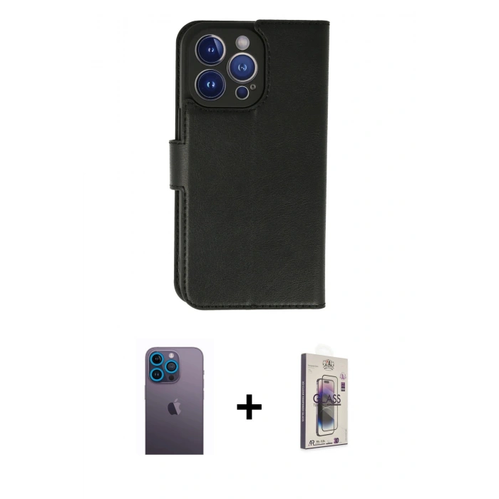 MARSİLYAN™- iPhone 13 Pro Max Kılıf Siluet Işık Serisi - Siyah Bilvis 3D Cam Ekran Koruyucu + Neon Fosforlu Kamera Lens - MI
