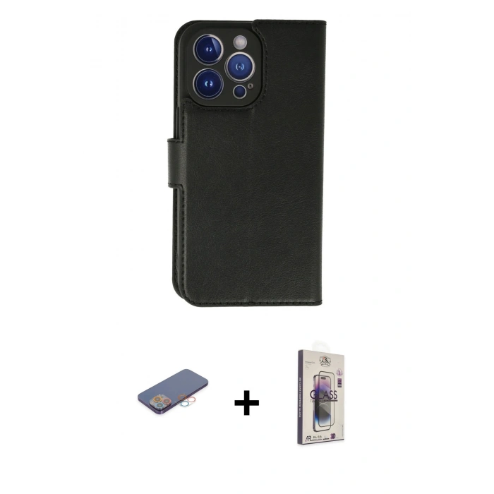 MARSİLYAN™- iPhone 13 Pro Max Kılıf Siluet Işık Serisi - Siyah Bilvis 3D Cam Ekran Koruyucu + Pembe Renkli Kamera Lens Koruma Cam