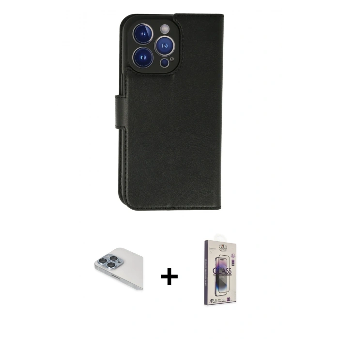 MARSİLYAN™- iPhone 13 Pro Max Kılıf Siluet Işık Serisi - Siyah Bilvis 3D Cam Ekran Koruyucu + Pers Alüminyum Kamera Lens - SABE