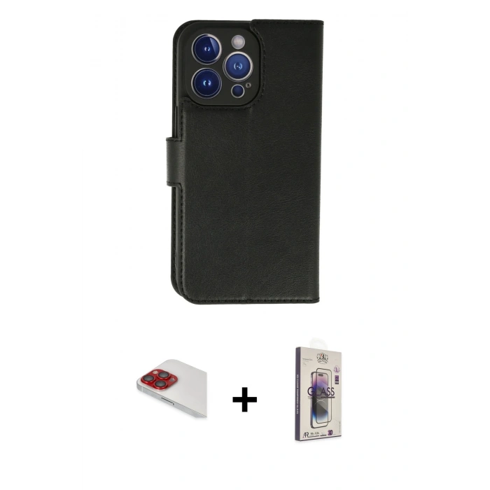 MARSİLYAN™- iPhone 13 Pro Max Kılıf Siluet Işık Serisi - Siyah Bilvis 3D Cam Ekran Koruyucu + Pers Alüminyum Kamera Lens - KI