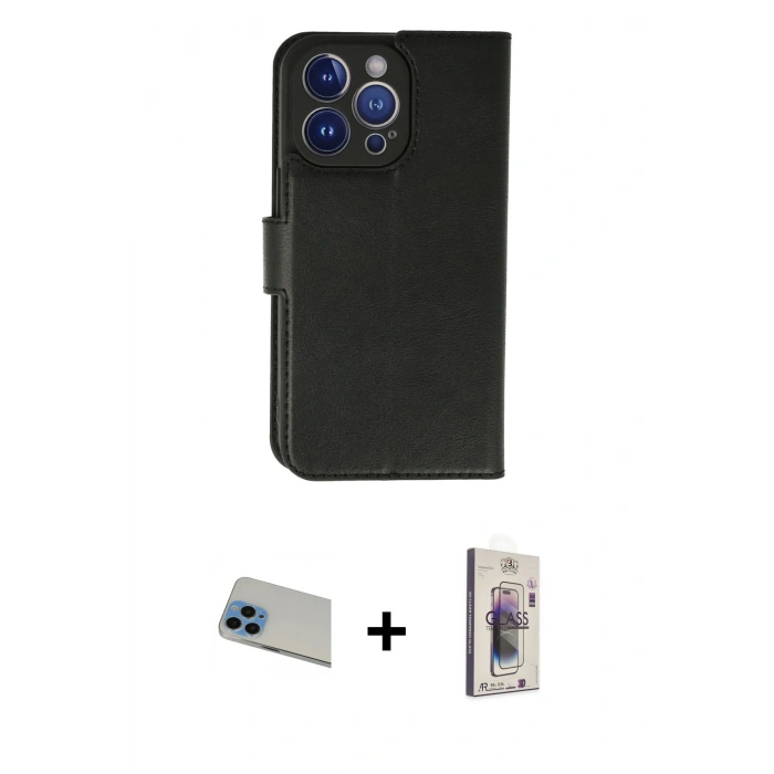 MARSİLYAN™- iPhone 13 Pro Max Kılıf Siluet Işık Serisi - Siyah Bilvis 3D Cam Ekran Koruyucu + Rainbow Kamera Lens Koruma Cam - MI