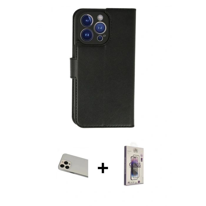 MARSİLYAN™- iPhone 13 Pro Max Kılıf Siluet Işık Serisi - Siyah Bilvis 3D Cam Ekran Koruyucu + Rose Gold Rainbow Kamera Lens Koruma Cam