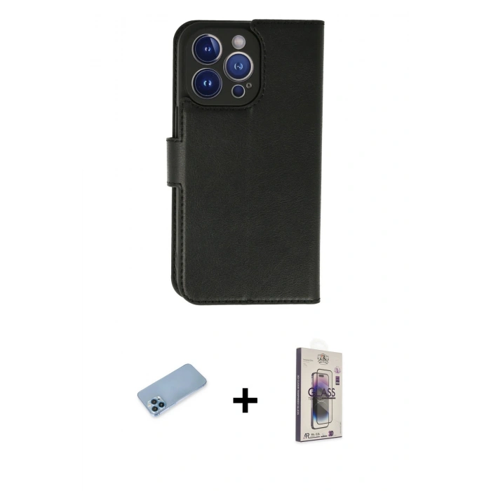 MARSİLYAN™- iPhone 13 Pro Max Kılıf Siluet Işık Serisi - Siyah Bilvis 3D Cam Ekran Koruyucu + Shine Kamera Lens Koruma Cam - MI