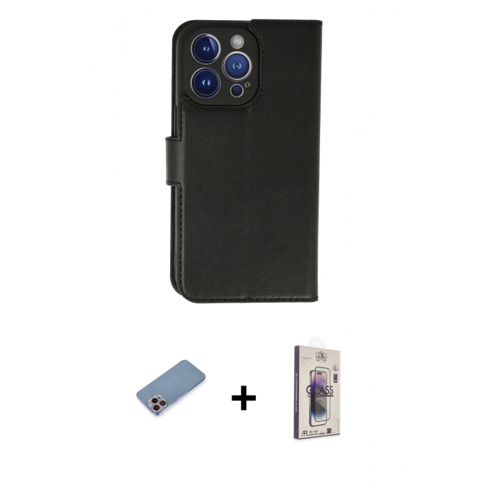 MARSİLYAN™- iPhone 13 Pro Max Kılıf Siluet Işık Serisi - Siyah Bilvis 3D Cam Ekran Koruyucu + Shine Kamera Lens Koruma Cam - PE