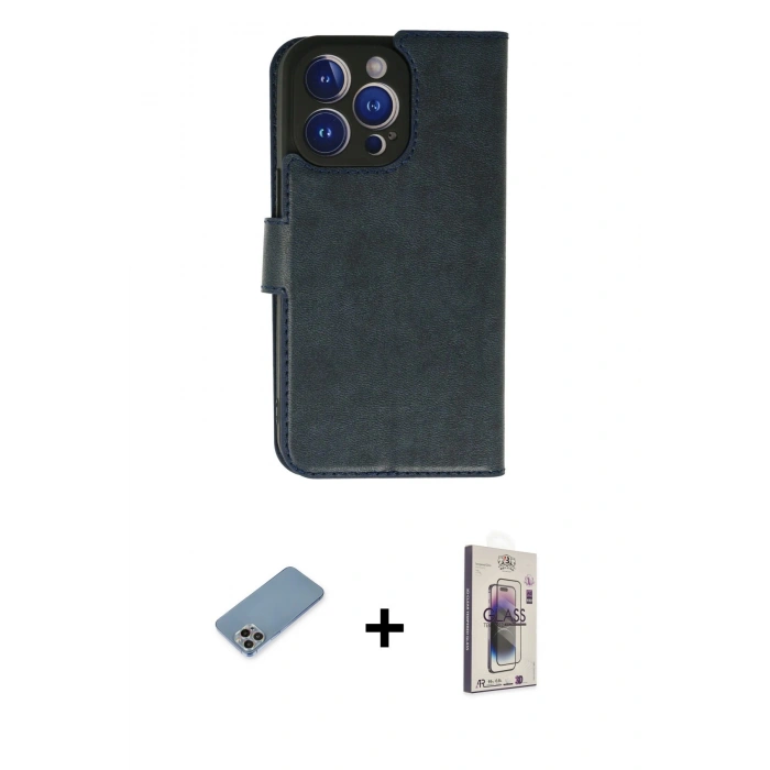 MARSİLYAN™- iPhone 13 Pro Max Kılıf Siluet Işık Serisi - Siyah Bilvis 3D Cam Ekran Koruyucu + Shine Kamera Lens Koruma Cam - GI