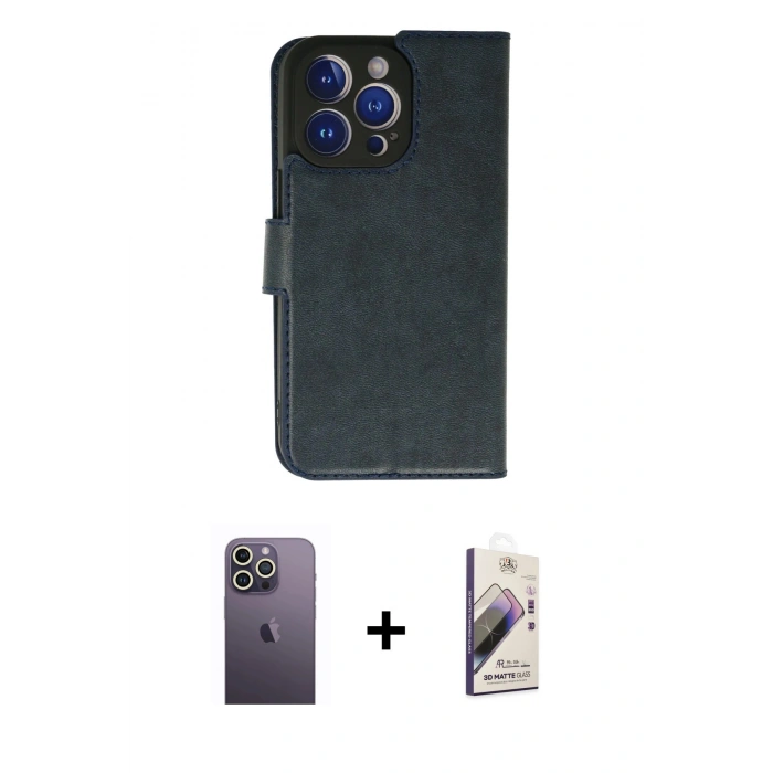 MARSİLYAN™- iPhone 13 Pro Max Kılıf Siluet Işık Serisi - Siyah Bilvis 3D Mat Cam Ekran Koruyucu + Beyaz Neon Fosforlu Kamera Lens
