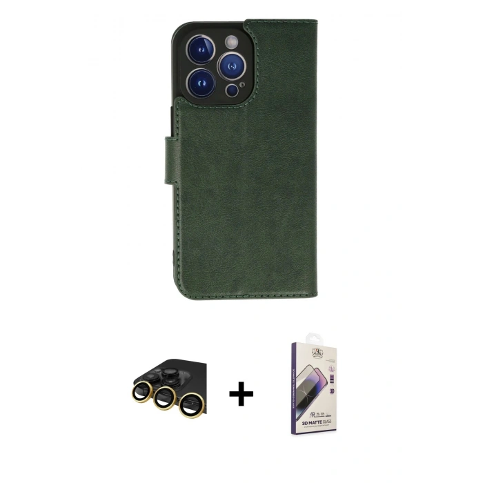 MARSİLYAN™- iPhone 13 Pro Max Kılıf Siluet Işık Serisi - Siyah Bilvis 3D Mat Cam Ekran Koruyucu + Gold Raze Metal Kamera Lens