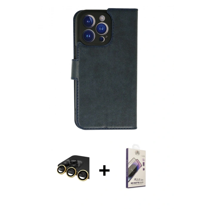 MARSİLYAN™- iPhone 13 Pro Max Kılıf Siluet Işık Serisi - Siyah Bilvis 3D Mat Cam Ekran Koruyucu + Gold Raze Metal Kamera Lens