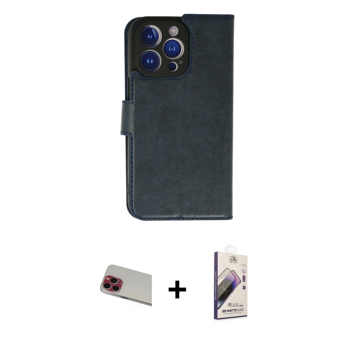 MARSİLYAN™- iPhone 13 Pro Max Kılıf Siluet Işık Serisi - Siyah Bilvis 3D Mat Cam Ekran Koruyucu + Rainbow Kamera Lens Koruma Cam - KI