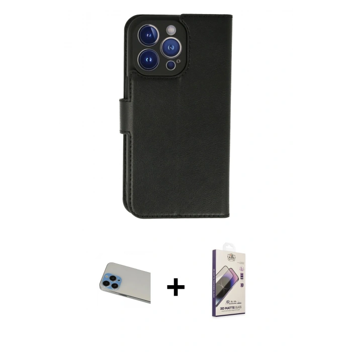 MARSİLYAN™- iPhone 13 Pro Max Kılıf Siluet Işık Serisi - Siyah Bilvis 3D Mat Cam Ekran Koruyucu + Rainbow Kamera Lens Koruma Cam - MI