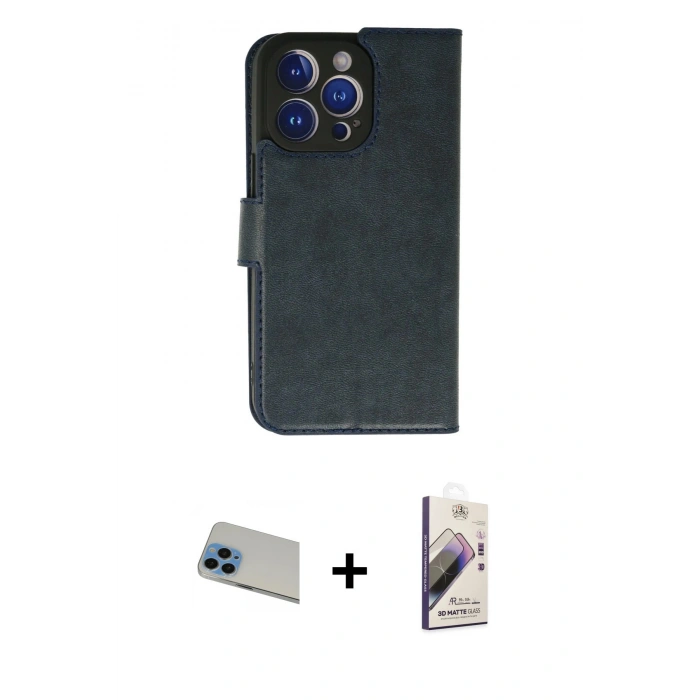 MARSİLYAN™- iPhone 13 Pro Max Kılıf Siluet Işık Serisi - Siyah Bilvis 3D Mat Cam Ekran Koruyucu + Rainbow Kamera Lens Koruma Cam - MI