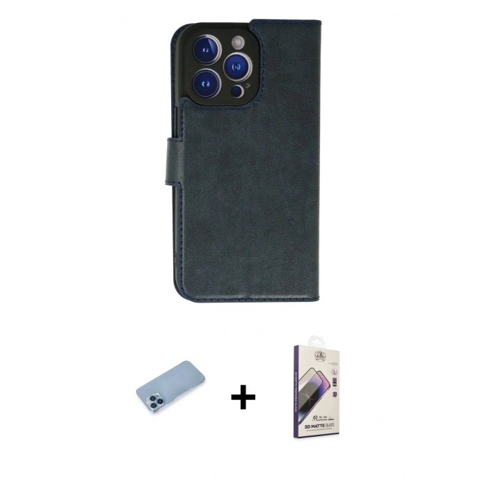 MARSİLYAN™- iPhone 13 Pro Max Kılıf Siluet Işık Serisi - Siyah Bilvis 3D Mat Cam Ekran Koruyucu + Mavi Shine Kamera Lens Koruma Cam