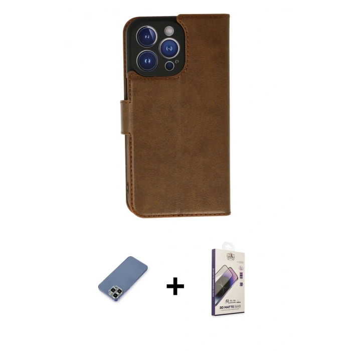 MARSİLYAN™- iPhone 13 Pro Max Kılıf Siluet Işık Serisi - Siyah Bilvis 3D Mat Cam Ekran Koruyucu + Metal Kamera Lens Koruma Cam - AKYL