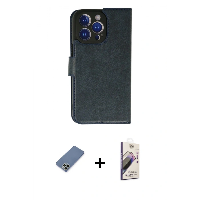 MARSİLYAN™- iPhone 13 Pro Max Kılıf Siluet Işık Serisi - Siyah Bilvis 3D Mat Cam Ekran Koruyucu + Metal Kamera Lens Koruma Cam - AKYL