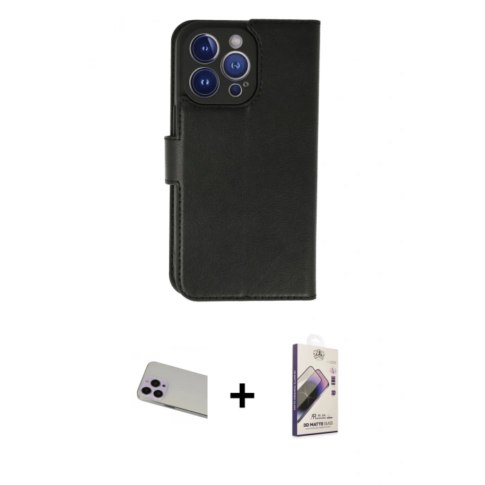 MARSİLYAN™- iPhone 13 Pro Max Kılıf Siluet Işık Serisi - Siyah Bilvis 3D Mat Cam Ekran Koruyucu + Rainbow Kamera Lens Koruma Cam - MR