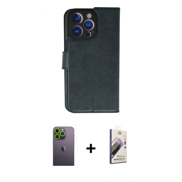 MARSİLYAN™- iPhone 13 Pro Max Kılıf Siluet Işık Serisi - Siyah Bilvis 3D Mat Cam Ekran Koruyucu + Neon Fosforlu Kamera Lens - YL