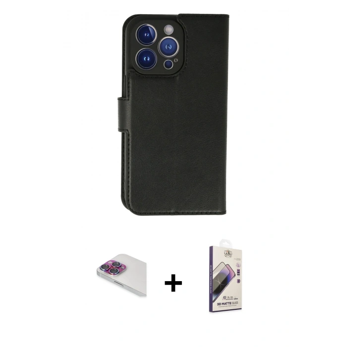 MARSİLYAN™- iPhone 13 Pro Max Kılıf Siluet Işık Serisi - Siyah Bilvis 3D Mat Cam Ekran Koruyucu + Pers Alüminyum Kamera Lens - GI