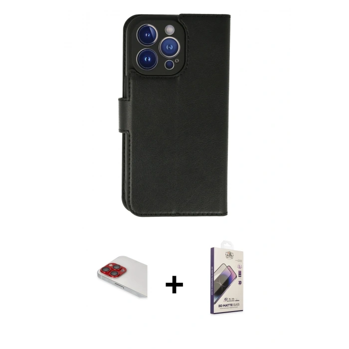 MARSİLYAN™- iPhone 13 Pro Max Kılıf Siluet Işık Serisi - Siyah Bilvis 3D Mat Cam Ekran Koruyucu + Pers Alüminyum Kamera Lens - KI