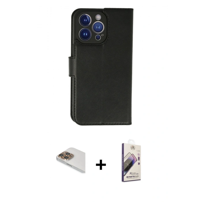 MARSİLYAN™- iPhone 13 Pro Max Kılıf Siluet Işık Serisi - Siyah Bilvis 3D Mat Cam Ekran Koruyucu + Pers Alüminyum Kamera Lens - GD