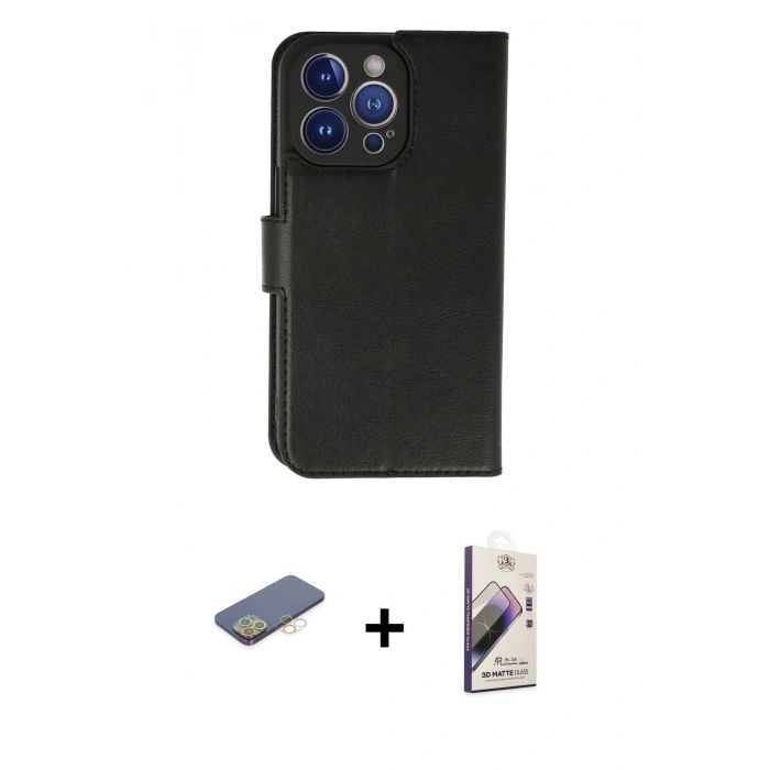 MARSİLYAN™- iPhone 13 Pro Max Kılıf Siluet Işık Serisi - Siyah Bilvis 3D Mat Cam Ekran Koruyucu + Renkli Kamera Lens Koruma Cam - SI