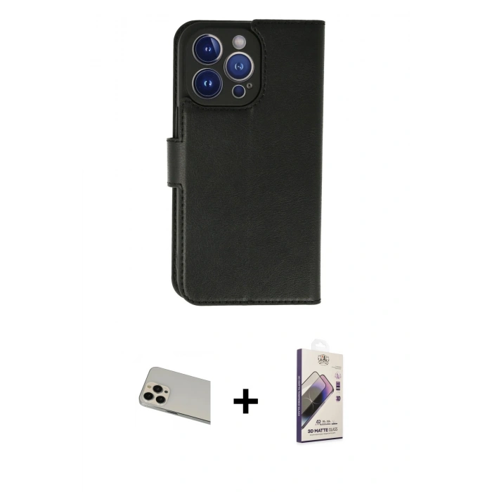 MARSİLYAN™- iPhone 13 Pro Max Kılıf Siluet Işık Serisi - Siyah Bilvis 3D Mat Cam Ekran Koruyucu + Rose Gold Rainbow Kamera Lens Koruma Cam